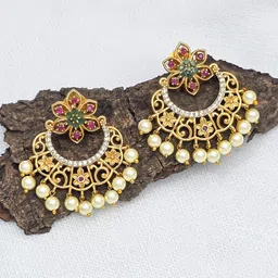 FIRST TOUCH Women Gold-Plated Floral Chandbalis Earrings-image-13