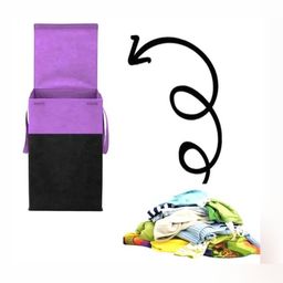 Aura Purple & Black Foldable Laundry Bag with Lid & Handles-68 l image 2