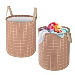 Kuber Industries Light Brown & White 2 Pieces Checked Cotton Laundry Bags 45L Each-1