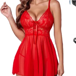 GuSo Shopee Women Red Nylon Baby Dolls-picture-3