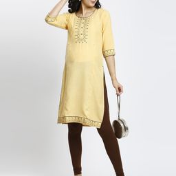 MORDEN MUSE Maternity Yoke Design Thread Work Straight Kurta-image-67