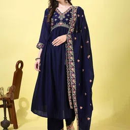 KALINI Women Ethnic Motifs Embroidered Regular Kurta with Palazzos & With Dupatta-picture-18