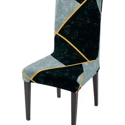 HOKIPO Black & Blue Printed Stretchable 
 Chair Covers-95