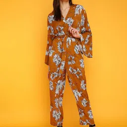 LULU & SKY Women Floral Printed V-Neck Waist Tie-Ups Basic Jumpsuit-picture-22