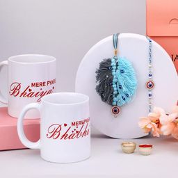 PANASH Set Of 2 Rakhi Mugs Greeting Card & Roli Chawal Gift Set-image-24