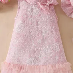 LULU & SKY Girls Self Design Ruffles A-Line Party Dress With Hat & Bow-image-30
