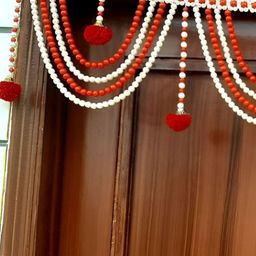 SATVIK CREATIONS Red & White Beaded Thoran Festive Decor-image-98