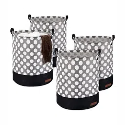 Aura 4Pcs Grey & White Dot-Printed Foldable Laundry Bag With Handle - 43 L-55