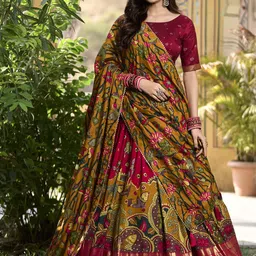 LOOKNBOOK ART Printed Kalamkari Ready to Wear Lehenga & Unstitched Blouse With Dupatta-picture-39