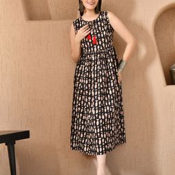 Sangria Fish Printed Sleeveless Midi Dress-image-88