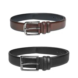 ZEVORA Men Pack Of 2 Textured Leather Formal Belt-image-8