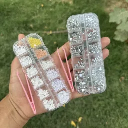 12 Grid White Flower and 12 Grid Stone Flower Premium Nail Art Accessories-image-55