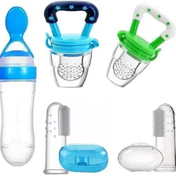 Baby Food Fruit Nibbler,Feeder Bottle,Fingerbrush Healthy Teething Combo Packof5 - Silicon-19