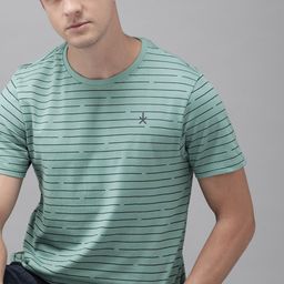 Roadster Men Blue Striped Round Neck Pure Cotton T-shirt-image-66