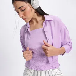 glitchez Breezy Layers Smocked Blouson Top with Crop Shirt-image-3