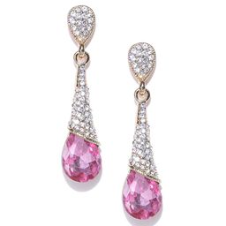 YouBella Pink Gold-Plated Teardrop Shaped Drop Earrings-image-49