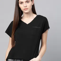 Roadster Women Black Solid V-Neck Top-image-59