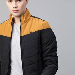 Roadster Men Navy Blue & Mustard Yellow Colourblocked Padded Jacket-19