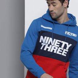 The Indian Garage Co Men Blue Colourblocked Hooded Sweatshirt-image-51