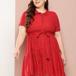 Sztori Plus Size Shirt Style Tie-Up Mini Dress-19