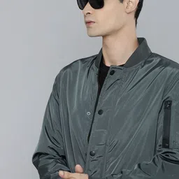 Flying Machine Men Grey Solid Bomber Jacket-picture-13