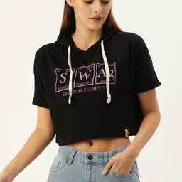 Campus Sutra Women Black Printed Pure Cotton Top-picture-25