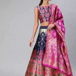 DIVASTRI Navy Blue Woven Design Semi-Stitched Lehenga & Unstitched Blouse with Dupatta-picture-35
