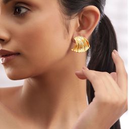 Rubans 18K Gold-Plated Textured Wave Design Statement Studs-16