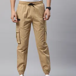 POSHAX Men High-Rise Cotton Cargo Style Joggers-image-29