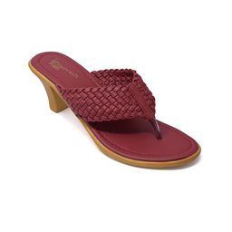 Padvesh Maroon Textured Kitten Heels-58