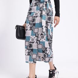 glitchez Bohemian Flair Pure Cotton Tie-Up Detail Midi Wrap Skirt with Side Slit-image-99