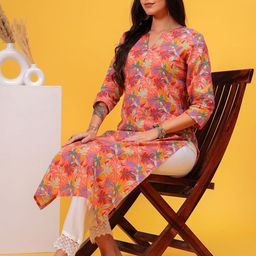 SHIONS Floral Printed Cotton Straight Kurta-image-82