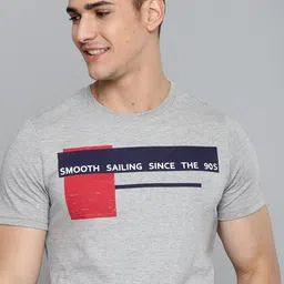 Mast & Harbour Men Grey Melange & Navy Blue Cotton Printed T-shirt-image-89