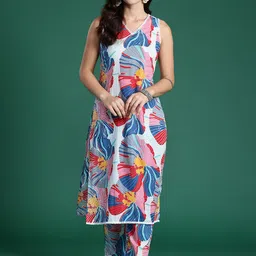 Indo Era Floral Printed Pure Cotton Kurta with Trousers-27