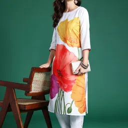 Indo Era Women Floral Printed Regular Kurta with Trousers-image-99