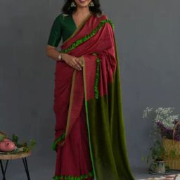 Suta Pink & Green Plain Saree Without Blouse-picture-24