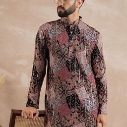 Anouk Floral Printed Mandarin Collar Sequinned Straight Kurta-20