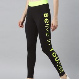 Zebu Women Black Solid Skinny-Fit Cropped Tights with Printed Detail-image-51