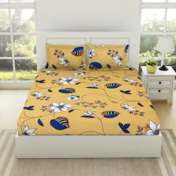 Welspun Printed Yellow Microfiber Double Bedsheet with 2 Pillow Covers-image-2