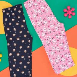YU by Pantaloons Kids Pink & Navy Cotton Printed Pajamas (Pack of 2)-image-95