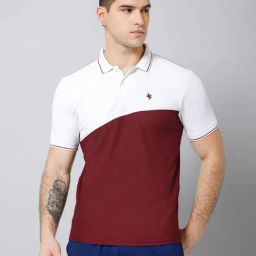 Cantabil Maroon & White Regular Fit Sports Polo T-Shirt-image-15