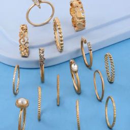 Zaveri Pearls Set of 15 Gold Tone Contemporary Stackable Rings-ZPFK13633-image-5