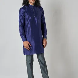 Bubber Blu Men Thread Work Raw Silk Kurta image 2