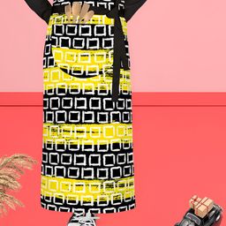 ArtzFolio Yellow & Black Printed Pure Cotton Waist Apron-36