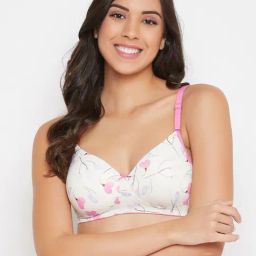 Clovia White Printed Full Coverage Padded T-Shirt Bra-image-92