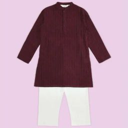 Indus Route by Pantaloons Kids Maroon & White Cotton Textured Pattern Full Sleeves Kurta Set-image-94