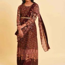 Wishful by W Maroon Printed Maxi Saree Style Dress-picture-11