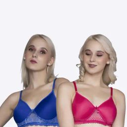 FIMS Blue & Pink Lace Work Bras - Pack Of 2-image-90