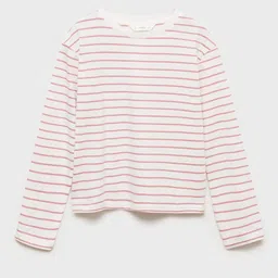 Mango Kids Girls Striped Drop-Shoulder Sleeves Pure Cotton T-shirt-image-95