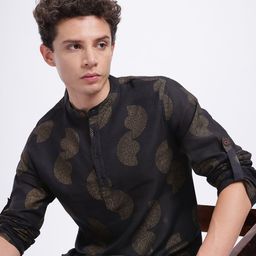 Anouk Rustic Geometric Print Roll Up Sleeves Straight Kurta-picture-2